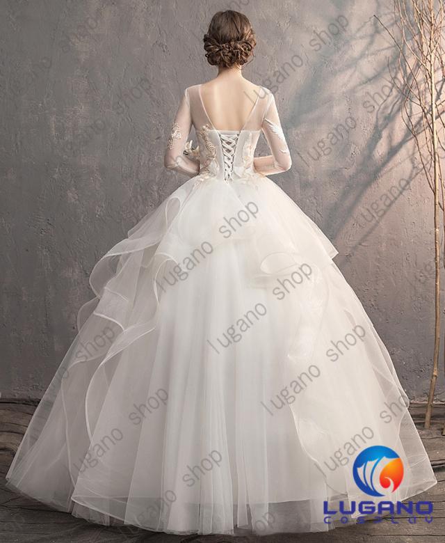 WD005 ウェディングドレス マキシ丈 プリンセス 結婚式.演奏会.二次会 ブライダル ベール・グローブ・パニエ無料付き_3