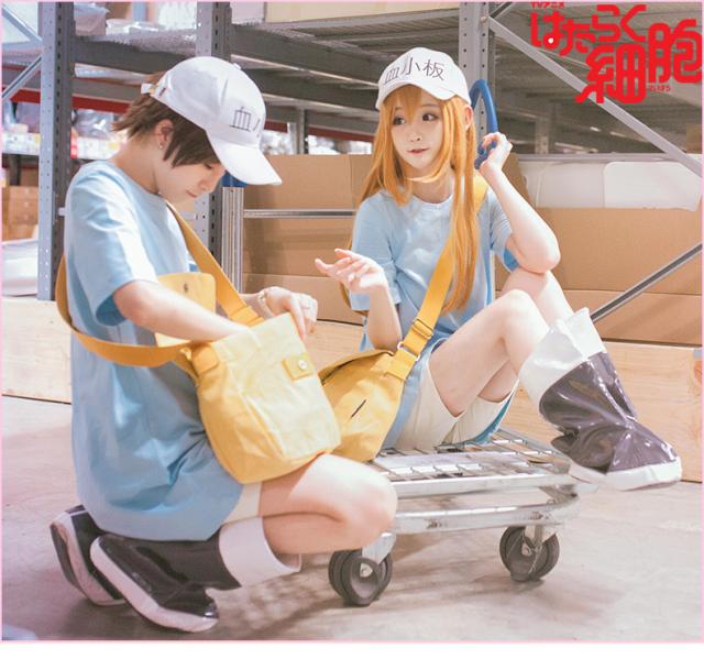 はたらく細胞 血小板 けっしょうばん 風 コスプレ衣装+ウィッグ+靴カバー 　コスプレ衣装  　完全オーダメイドも対応可能 はたらく細胞 血小板 けっしょうばん 風 コスプレ衣装+ウィッグ+靴