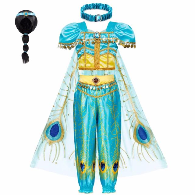 ディズニー アラジン ジャスミン女王 映画バージョン 風 子供版 コスチューム コスプレ衣装セット  ハロウィン