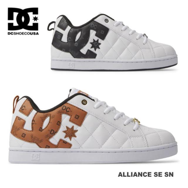 ディーシー dc メンズ ローカット スニーカー シューズ DM241022 アライアンス ALLIANCE SE SN WWI XWWC ダンス スケーター 黒 白 ブラック ゴールド ブラウン ホワイト かっこいい モノグラム  型押し キルティング 男性 通学 キングサイズ 26cm 26.5cm 27cm 28cm 29cm 30cmの通販は