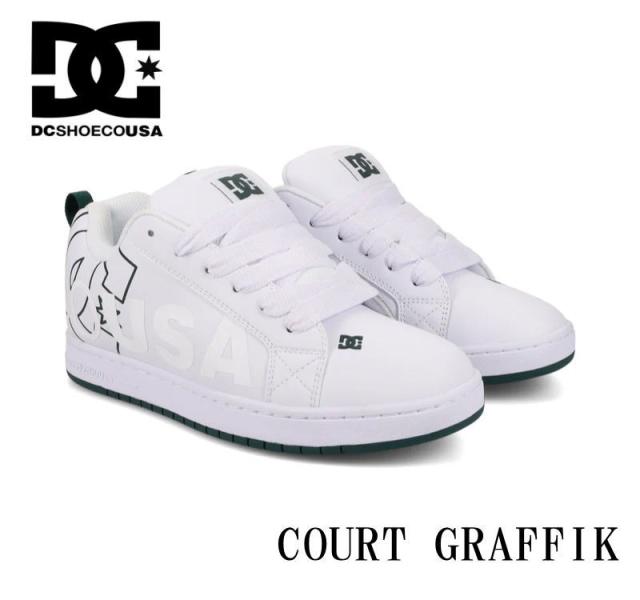ディーシー dc メンズ ローカット スニーカー シューズ コートグラフィック フットウェア DM252020 114 COURT GRAFFIK ダンス スケーター ビッグロゴ ホワイト グリーン 白 緑 USA 限定 送料無料 男性 通学 かっこいい 26cm 26.5cm 27cm 28cm 29cm 30cm