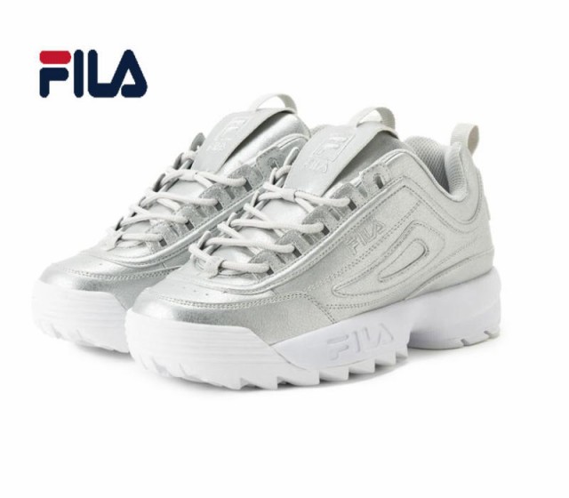 フィラ FILA ダッドスニーカー 厚底 スニーカー レディース ブランド ホワイト シルバー 白 かわいい DISRUPTOR II PREMIUM METALLIC デ