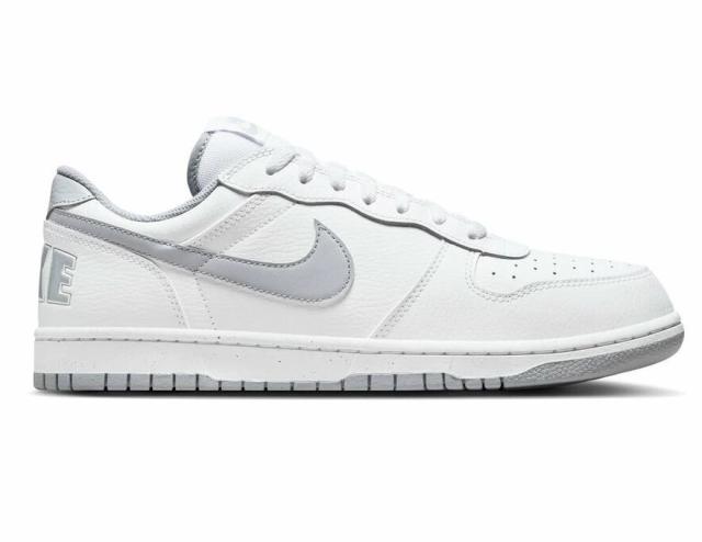 ナイキ スニーカー メンズ ビッグナイキ NIKE BIG ロー ホワイト グレー ローカット 355152-106 大きいサイズ 運動靴 定番 クラシック カジュアル 灰色 白 真っ白 通学 かっこいい 軽量モデル 25cm 25.5cm 26cm 26.5cm 27cm 28cm 28.5cm 29cm