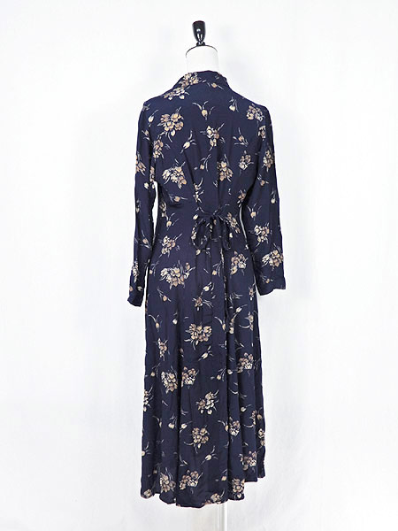 レディースワンピース古着 きれいめ エレガント 花柄 ネイビー レーヨン 前開き 長袖 ワンピース ロング丈 Mの通販はau Pay マーケット 古着屋ドラセナ