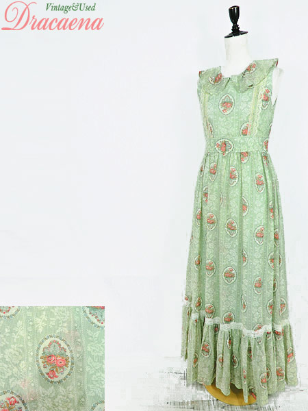 レディースワンピース古着 ガーリー フェミニン 花柄 グリーン レース ノースリーブ マキシ丈 M位 オススメ の通販はau Pay マーケット 古着屋ドラセナ