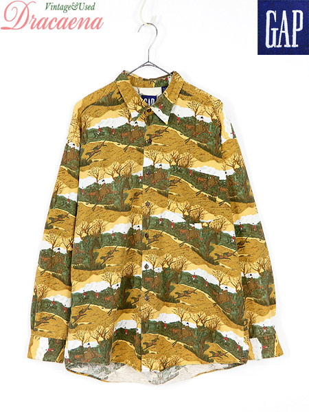 レディース メンズ 古着 シャツ 90s Gap 風景 乗馬 総柄 ブラウン調 コットン 長袖 ゆったり 大きめ メンズl 古着の通販はau Pay マーケット 古着屋ドラセナ