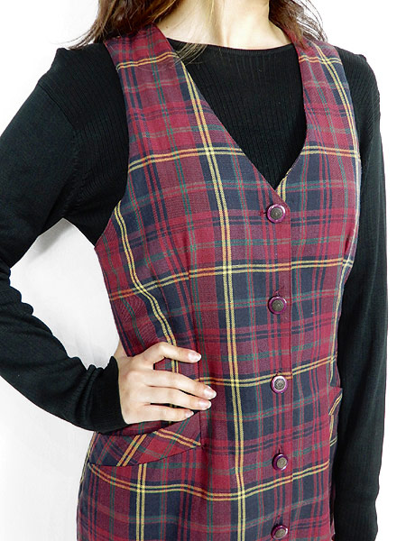 レディースワンピース古着 レトロ カジュアル チェック 赤 ボタン 前開き ノースリーブ ワンピース ひざ丈 S M位の通販はau Pay マーケット 古着屋ドラセナ