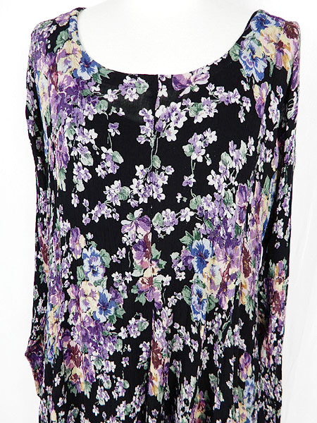 レディースワンピース古着 花柄 パンジー シック エレガント 黒 レーヨン 楊柳 レイヤード 長袖 フレア ワンピ ロング丈 Mの通販はau Pay マーケット 古着屋ドラセナ