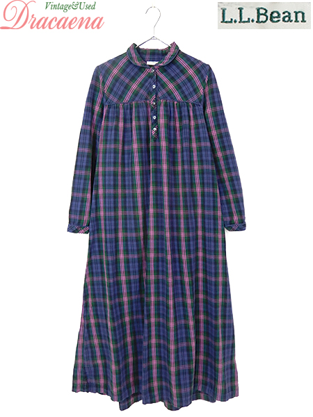 古着 レディース ワンピース Ll Bean エルエルビーン チェック 柄 ネイビー パープル コットン 丸襟 ロング ドレス 古着の通販はau Pay マーケット 古着屋ドラセナ