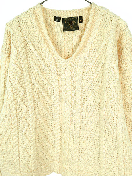 レディース 古着 ニット アイルランド製 アイボリー Pure Wool ウール ケーブル アランニット Vネック セーター M L位 古着の通販はau Pay マーケット 古着屋ドラセナ