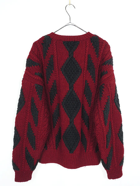 レディース メンズ 古着 ニット 赤 グレー 総柄 ケーブル ハンドニット 丸襟 ウール 長袖 セーター L 古着の通販はau Pay マーケット 古着屋ドラセナ