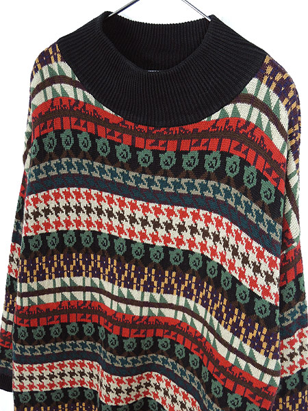 レディース メンズ 古着 ニット 総柄 コットン モックネック 黒 赤 グリーン ニットワンピ チュニック丈 セーター 長袖 ゆったりめ 古の通販はau Pay マーケット 古着屋ドラセナ