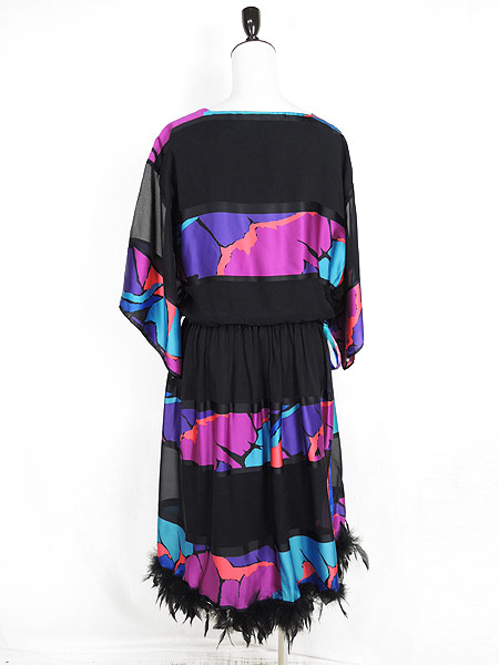 レディース 古着 ワンピース カラフル ユニーク 透け感 黒 ポリエステル フェザー ウエストゴム ロング ワンピース L 古着の通販はau Pay マーケット 古着屋ドラセナ