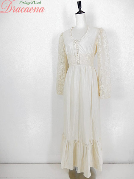 古着 レディース ワンピース 70s かぎ編みレース 胸元レースアップ ロング 長袖 ドレス 古着の通販はau Pay マーケット 古着屋ドラセナ
