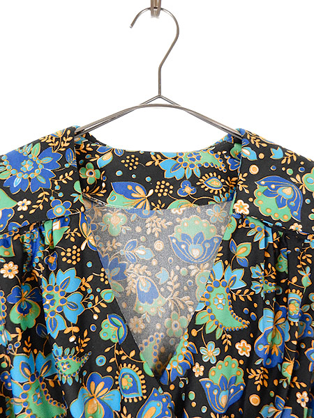 古着 レディース ワンピース 70s 花柄 ヒッピー 裾レース シャーリング 襟付き カシュクール マキシ ロング ブラック ブルー イエロー 長の通販はau Pay マーケット 古着屋ドラセナ