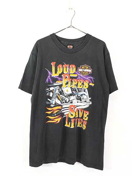 古着 90s USA製 HARLEY DAVIDSON 「LOUD PIPES SAVE LIVES」 サンダー Tシャツ L 古着｜au PAY  マーケット