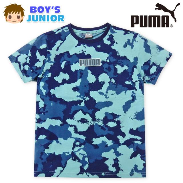 【送料無料】男児 ジュニア 本体コットン100％ 半袖 Tシャツ PUMA/プーマ 迷彩柄 ロゴプリント td-0406a-bl【メール便対応】