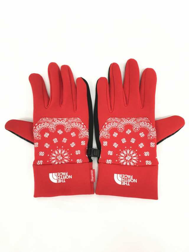 新品赤M】supreme ノースフェイス バンダナ 手袋 glove-