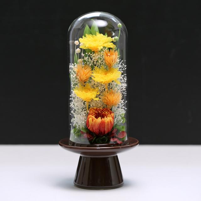 早割！プリザーブドフラワー＊ガラスケース対 輪菊 蓮&タッセル 仏花 お盆 プリザーブドフラワー 仏花 即日配送 お供え 仏壇用 【輪菊Glass