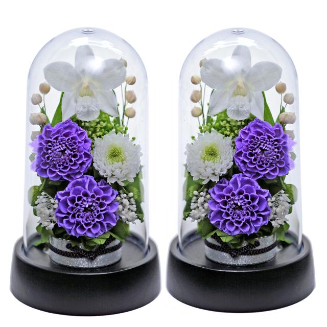 仏花 プリザーブドフラワー 白菊 花器付 紫とピンクのバラ