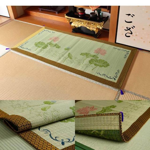 い草 御前座布団 イ草 仏前座布団 座布団 お盆 ざぶとん 正方形 四角 和風 和柄 お盆 仏前座布団 & セット「 蓮の花 」座布団:約70×70cm/:約88×180cm 仏壇座布団 夏用_11