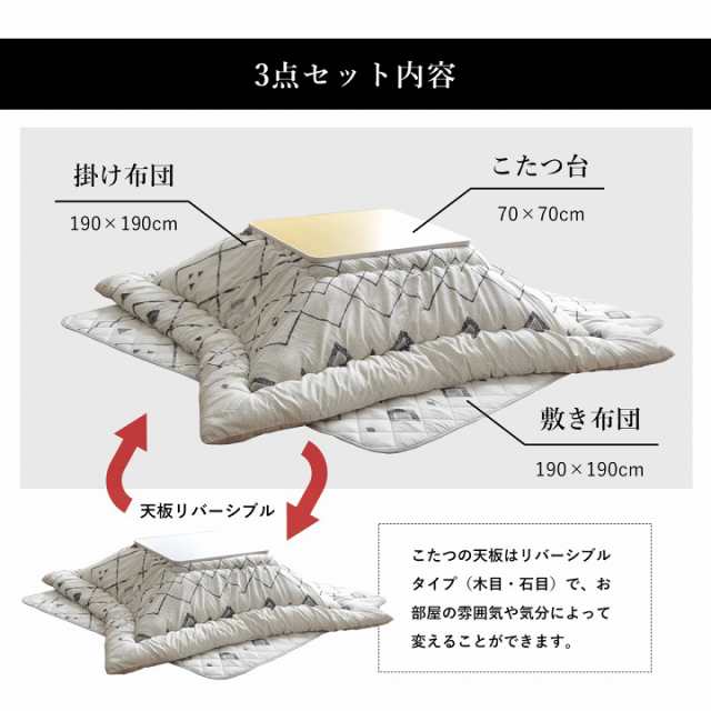 こたつ こたつセット 正方形 3点セット 一人用こたつセット 「選べる