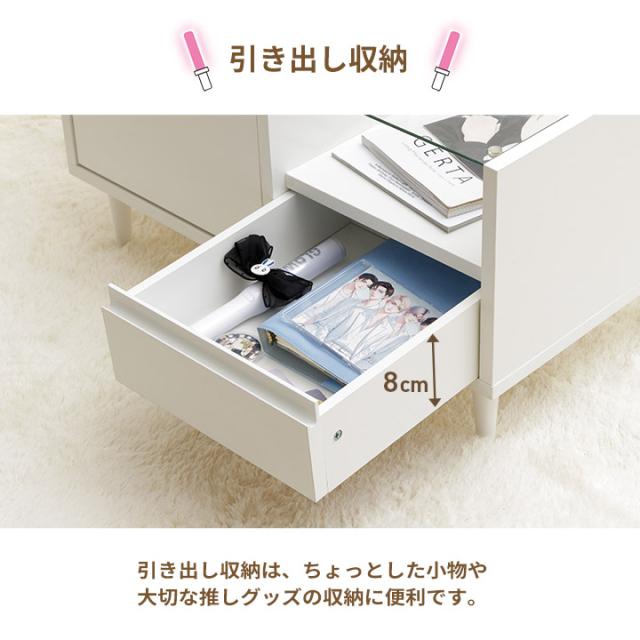 ドレッサー テーブル 収納 おしゃれ コンパクト 幅70cm 「 オシスキ クリム 」 ローテーブル ディスプレイ収納 一人暮らし ガラス天板 鏡付き メイク 推し活 化粧台 コスメ 鏡_10