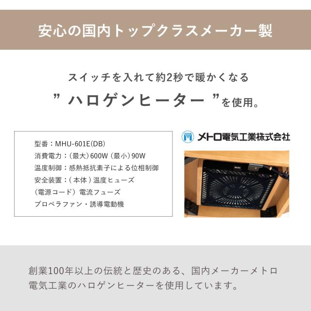 こたつ セット形 ダイニング こたつ台 テーブル ハイタイプ 「 ラピアス カフェこたつ2点セット 90c形 」高さ70cm 台：直径90cm カバー：直径245cm 一人暮らし 北欧 おしゃれ 省エネ 洗える ラビットファー_18