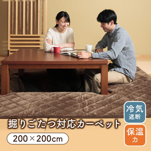 掘りごたつ用カーペット 「 Hディグ 」 ラグ カーペット Hディグ 約200×200cm 穴サイズ 90×90cm 敷き布団 堀り炬燵 洗える 掘りごたつ 敷布団