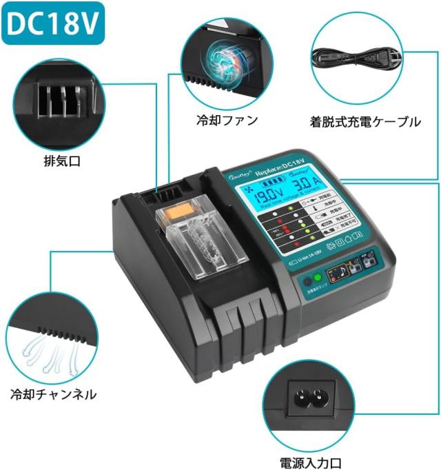 【3点セット】マキタ 18V LEDワークライト＋6.0Ahバッテリー＋充電器 高輝度48W 残量表示 LCD液晶 USB出力 防水IP65 角度調整 作業灯 キャンプ 工事 災害用 防災_15