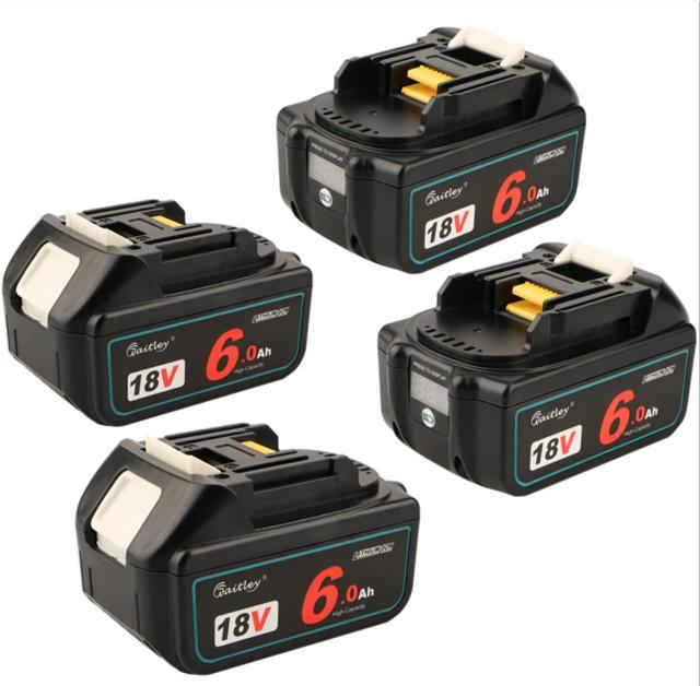 Waitley ウィトレ マキタ 18V バッテリー 互換 BL1860B 6.0Ah リチウムイオン互換電池 電動工具用電池 デジタル残量指示付き 一年保証付き 4個セット