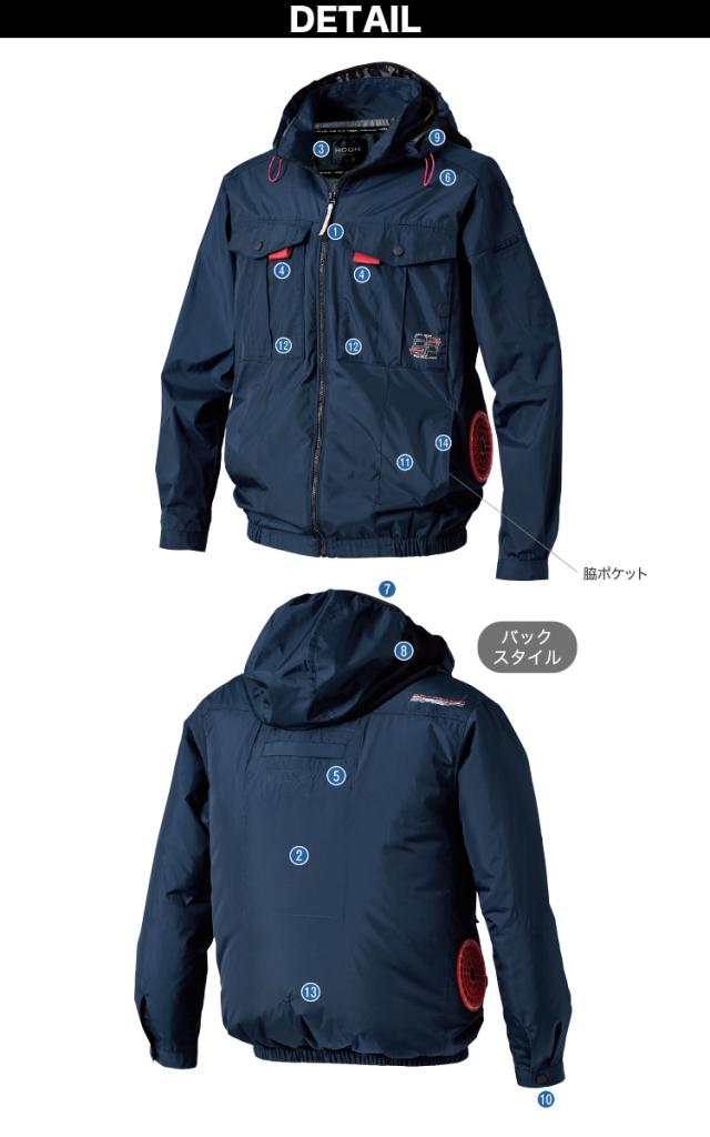 村上被服 HOOH V1212/V3001/V3002 サイドファン長袖フードジャケット 2026年新型 30Vファンバッテリーセット 春夏 撥水加工 電動ファン用ウェア 作業服 裏チタンコーティング UPF50 紫外線カット 空調作業服 フルハーネス対応_7