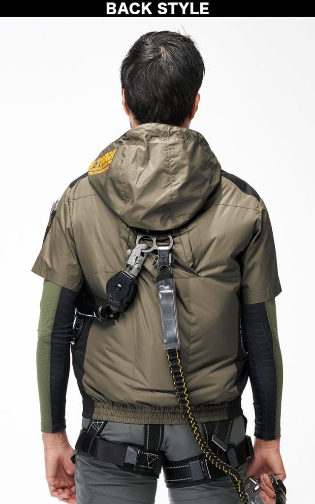 空調風神服チタンフード半袖ジャケット 7745 海外製24Vバッテリーファンセット RD9580G RD9530H 極涼 立ち襟 高衿 3D通気立体通気路 ポリエステル100% The tough アタックベース 電動ファン用ウェア 空調作業服 空調ウェア_8