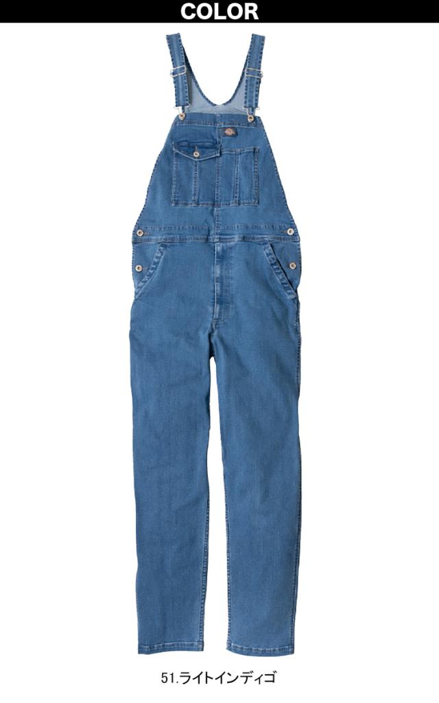 ディッキーズ Dickies ストレッチシルキーデニムオーバーオール D-689 XS〜3XL 約10oz サロペット 続服 つなぎ 作業服 作業着 男女兼用 ユニセックス CO-COS_3