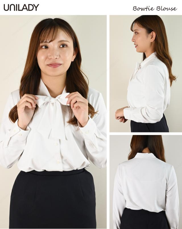 Unilady ブラウス 17号 19号 U8124 大きいサイズ ボウタイ 肩パットなし 2WAYストレッチ 吸汗速乾 家庭用洗濯機可 制服 事務服 オフィス ヤギコーポレーション_10
