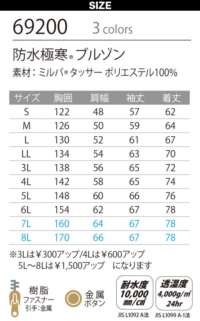 Asahicho 防水極寒ブルゾン 69200 高耐水性 透湿防水素材 シームテープ 日本製生地 冷凍庫 冷蔵庫 寒冷地 撥水 反射 保温 防風 アウトフード 防寒服 防寒着 アウター 作業服 作業着 秋冬