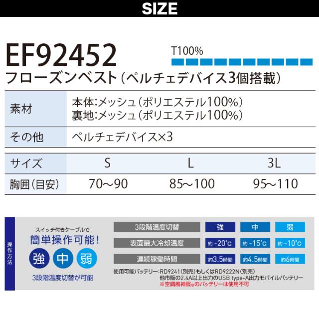 フローズンベスト EF92452(ペルチェデバイス3個搭載) +モバイルバッテリーRD9241 冷却ウェア 冷却ベスト 冷感 メッシュベスト アイシング クーリング 作業服 サンエス