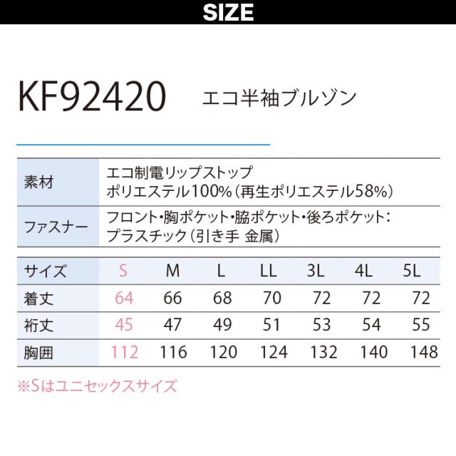 空調風神服 エコ半袖ブルゾン KF92420 海外製24Vバッテリーファンセット RD9580G RD9530H 綿100％ 空調作業服 サンエス 電動ファン用ウェア 2重比翼で風や火花の侵入を防ぐ 丈夫な2重肩ヨーク 春夏作業服_2