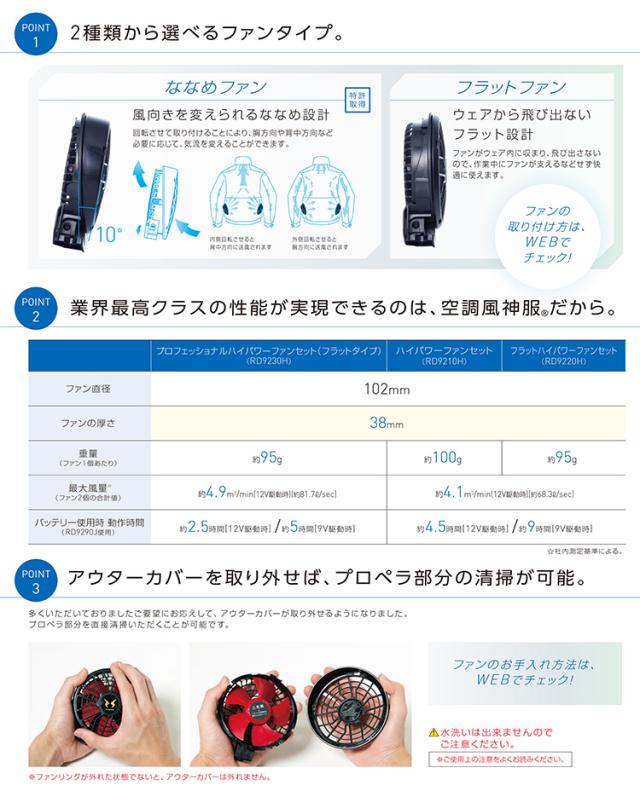 電動ファン付ウェア 空調風神服 ベスト 12Vバッテリー/ハイ