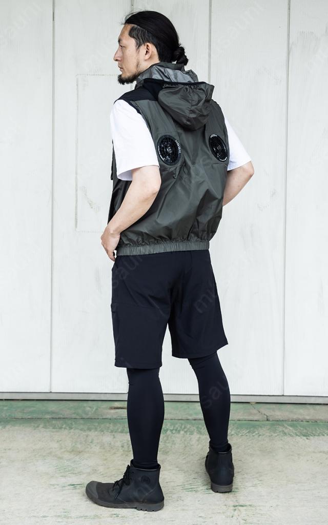 HOOH] V1129 快適ウェア ミドルファンフードベスト6Lネイビー 村上被服