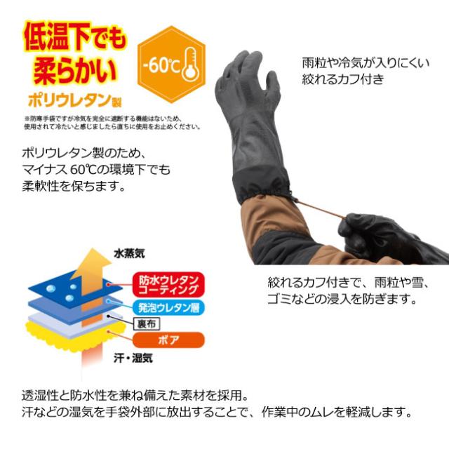 防寒手袋 手袋 SHOWA 防寒テムレス カフ付き No.284【5双セット】作業用手袋 作業手袋 あったか ポリウレタン ゴム手袋 防水 裏起毛 雪かき 運搬 洗車 作業 キャンプ アウトドア 登山 冬用 除雪 軽量 M/L/LL 黒 青 グリーン ショーワグローブ まとめ買い_2