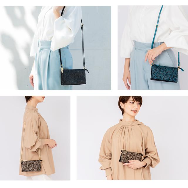 ポシェット 財布 長財布 ミニバッグ ショルダーバッグ レディース すずらん 柄 本革 鹿革 日本製 斜め掛け かわいい 和風 古都印伝 母の日 ギフト プレゼント_4