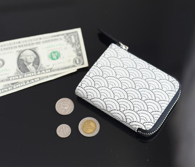 L字ファスナー 財布 青海波 レディース メンズ 小さい財布 ミニ財布 二つ折り財布 軽い 漆 本革 日本製 国産 革財布 羊革 上品 和風 和柄 コンパクト isuru JAPON サイフ 父の日 プレゼント