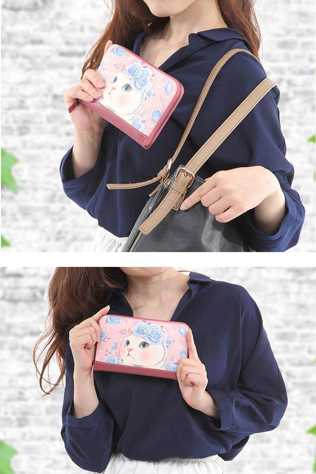財布 レディース 猫 猫柄 長財布 猫 本革 ウォレット ローズ choochoo