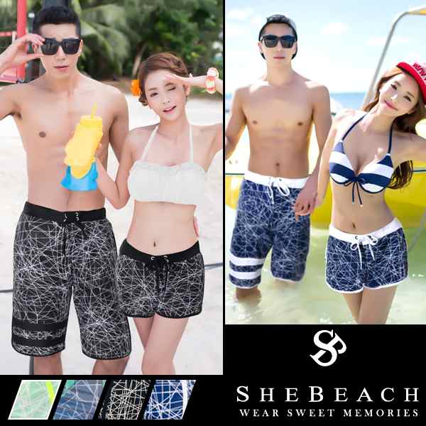 水着 レディース メンズ カップル ショートパンツ サーフパンツ セット 韓国ブランド Shebeach 正規品 シービーチ 体型カバー シンプルの通販はau Pay マーケット Teddyshop