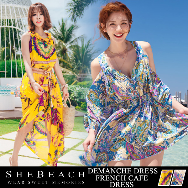 即納 ワンピース レディース 韓国 Shebeach シービーチ サマードレス オフショル ロング丈 ショート丈 フレア ノースリーブ 体型カバーの通販はau Pay マーケット Teddyshop
