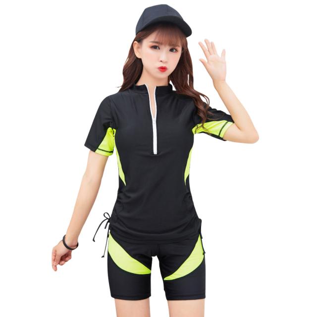 夏新作 フィットネス水着 体型カバー水着 レディース 半袖 バイカラー ラッシュガード ショートパンツ キャップ 3点セット サイドギの通販はau Pay マーケット Teddyshop