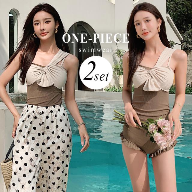 モード  レディー ワンピース 水着 ロングパンツ セット 春新作 水着 レディース ワンピース ロングパンツ 2点セット