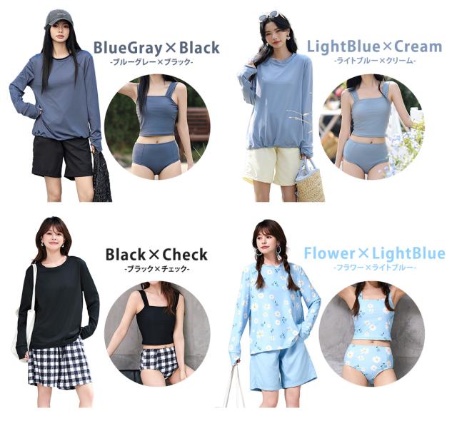 M シースルー Tシャツ タンキニ 4点セット 黒 スポーティ 水着