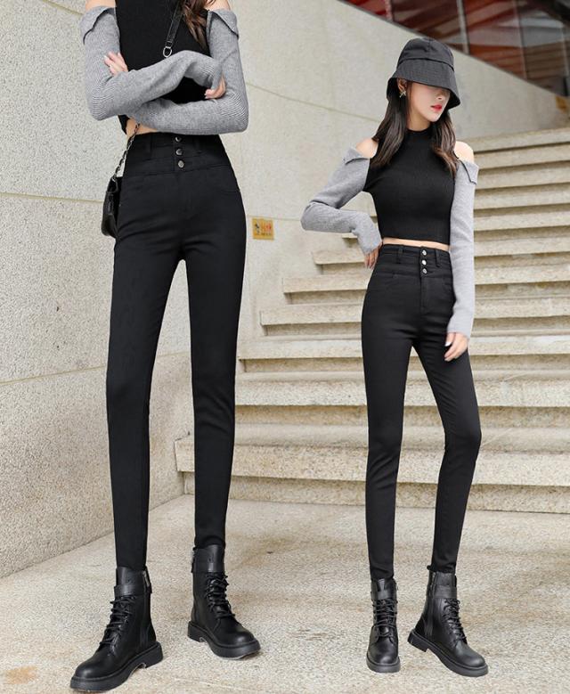 パンツボトムス デニム 裏起毛 ハイウエスト ボタン4colors S/XL 楽天市場】【2点で800円OFF、3点で1,500円OFFクーポンあり